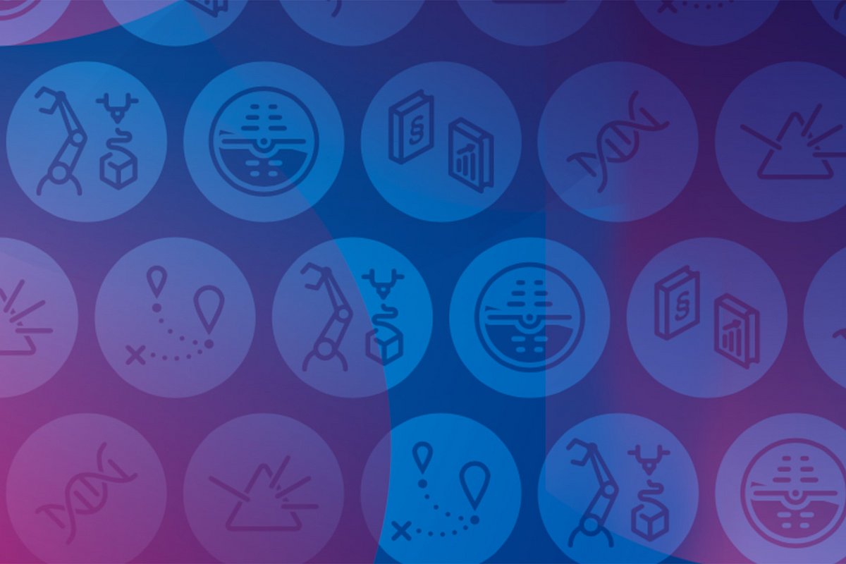 Layoutgrafik zur Wildauer Wissenschaftswoche mit Symbolen, die die Forschungsbereiche der TH Wildau darstellen